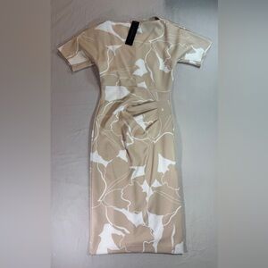 NWT Donna Karan New York Water Color  Print Midi Sheath Dress Floral Beige 2